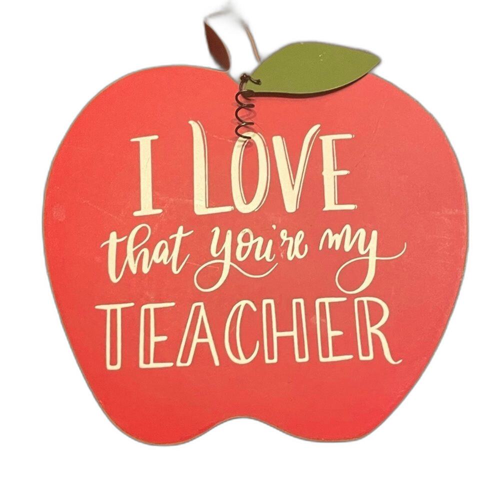 Designs by Kathy Apple Wall Plaque Teacher Red Wood Sign‎ Decor Farmhouse Gifts